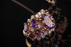 Royaler Amethyst Cocktail Ring mit Diamanten Massiv in 585er Gelbgold 