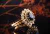 Ovaler Saphir Ring mit 2 Reihen Diamanten Brillanten rundum Gelbgold 750 