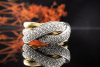 Dreireihiger Bicolor Ring mit feurigen Diamanten 750er Gelbgold Weißgold 