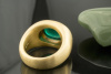 Hans Dieter Krieger Ring 950er Platin & 750er Gelbgold mit Smaragd Cabochon 