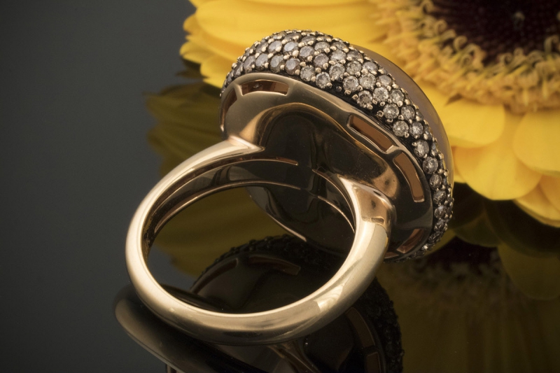 Mondstein Ring Mond mit Brillanten ausgefasst in 750er Rotgold 18 Karat Gold