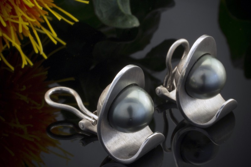 Gellner Mattierte Tahiti Perlen Ohrclips in 750er Weißgold 