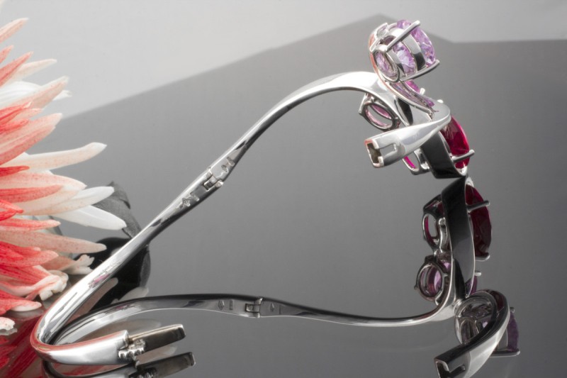 Sommer Armreif mit Cubic Zirkon & Brillanten in 750er Weißgold 16,5 cm 