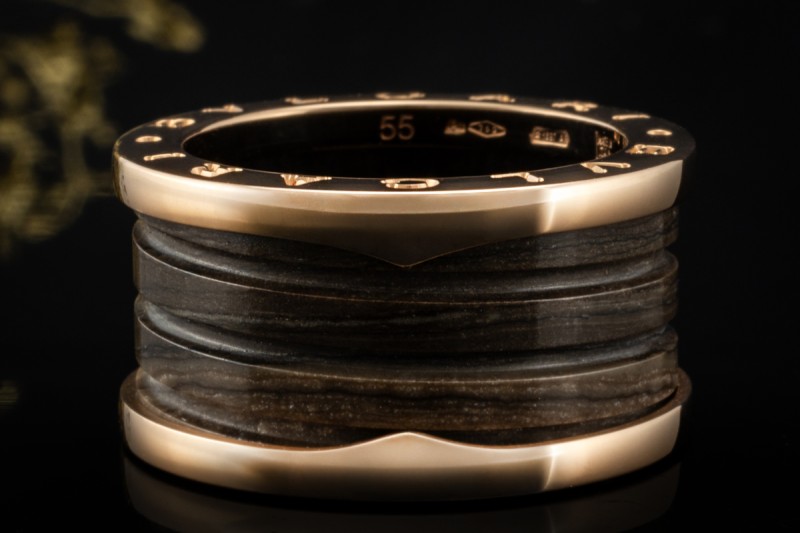 BVLGARI B.zero1 Ring 4-Band Marmor Braun Naturstein 750er Roségold Gr 55 