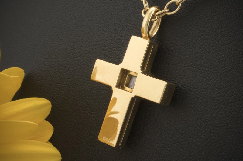 Victor Mayer Collier Kreuz Anhänger mit Perlmutt in 750er Gelbgold 18 Karat 