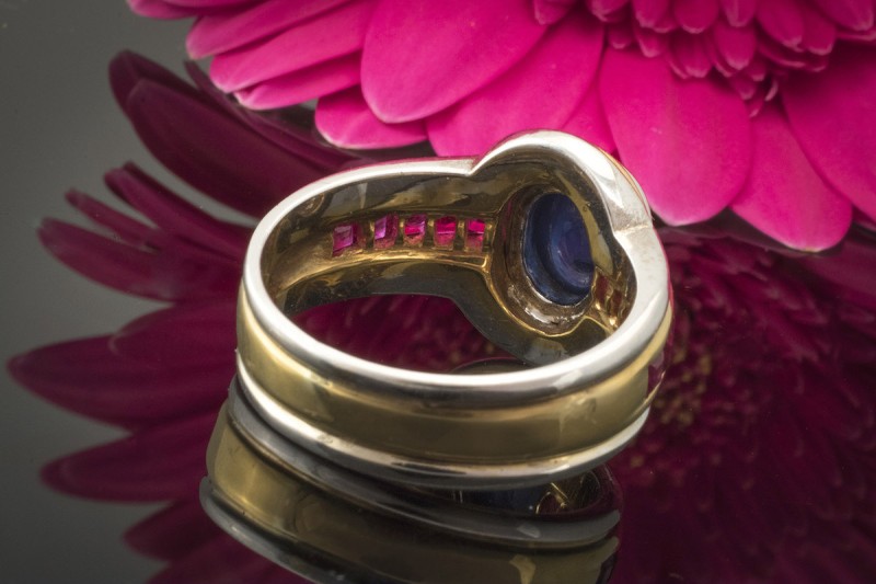 Bicolor Ring Saphir und Rubin Blau und Rot 750er Gelbgold Weißgold Bicolor 