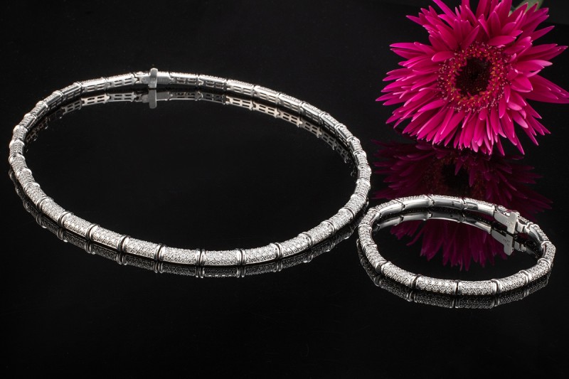 Leo Wittwer Schmuckset Kette Armband Bambus Brillanten in 750er Weißgold 