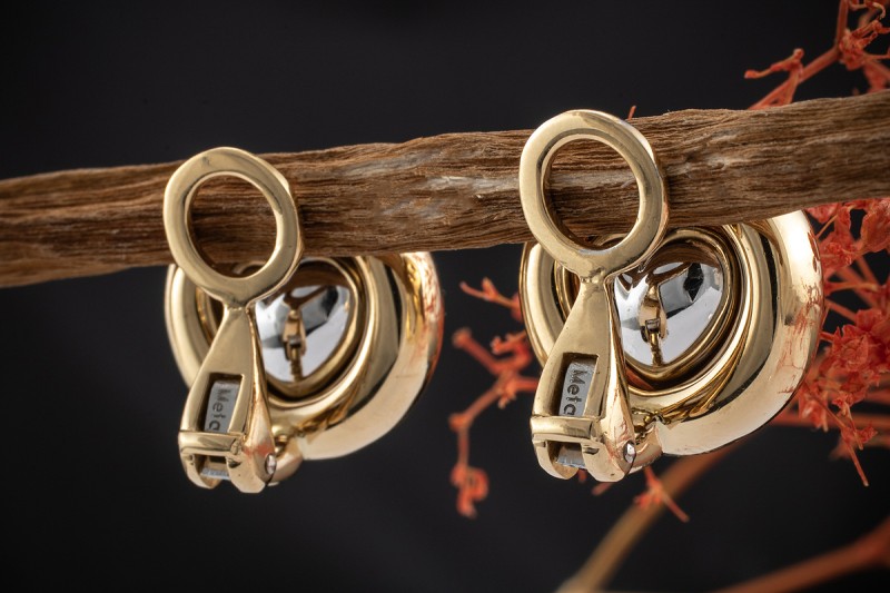 Chopard Herz Ohrringe Ohrclips Drehbar mit Brillanten 750er Gold Bicolor 