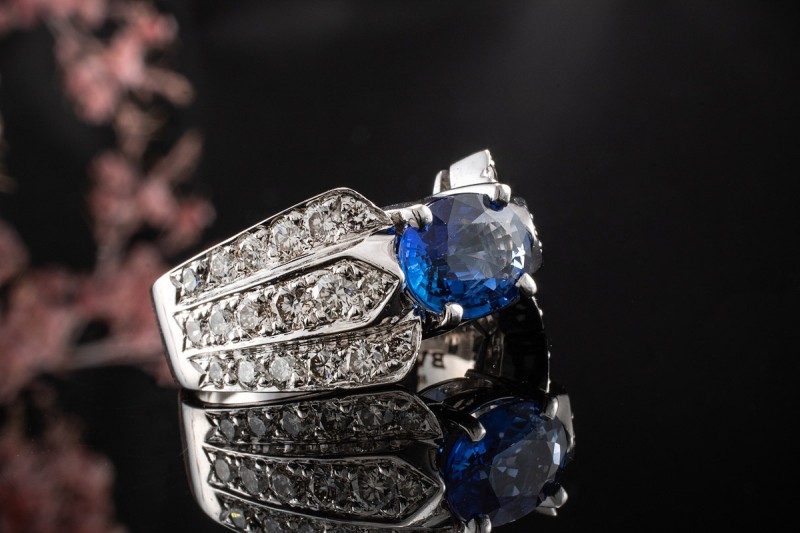 Bulgari BVLGARI Ring mit Saphir und Brillanten Diamanten 750er Weißgold 
