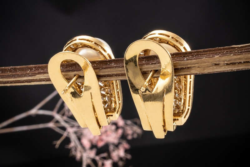 Perlenohrringe Südsee Perlen mit Diamanten Gelbgold 750 Clip Ohrstecker 
