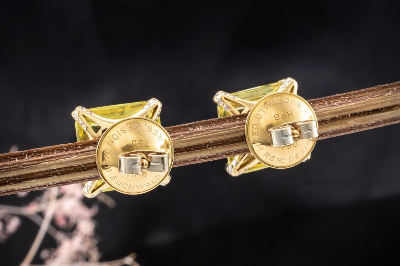 Buchwald Ohrringe Ohrstecker Lemon Citrin Diamanten Gelbgold UVP 4.420,- 