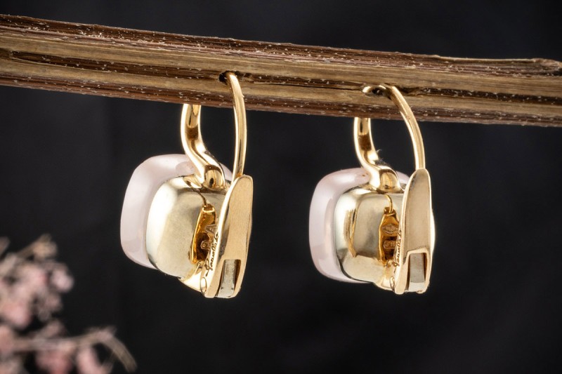 Pomellato Ohrringe Ohrstecker Nudo Classic Rosenquarz Gelbgold 