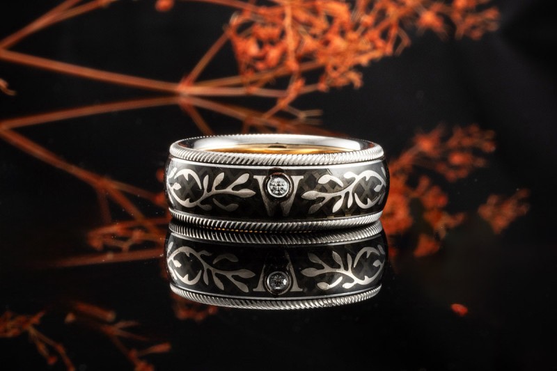 Wellendorff Ring Drehring Schwarze Seide Diamant 750er Weißgold Gr. 51,5 