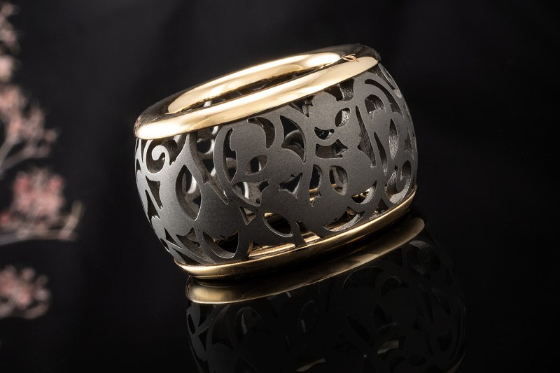 Pomellato Ring Arabesque Graue Titan Arbeit in Roségold 750 Ringgröße 53 