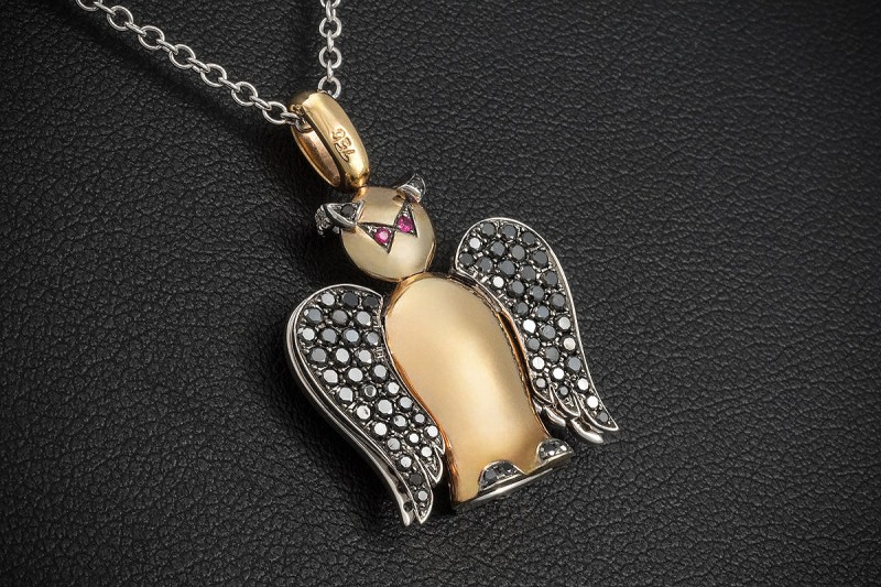 Al Coro Collier Engelchen Teufelchen mit Diamanten Roségold Weißgold 750 