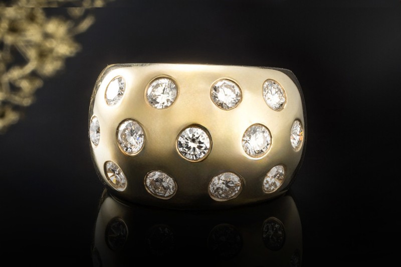 Diamant Ring Goldschmiedearbeit Handarbeit Brillanten Massiv in Gelbgold 