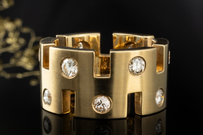 Massiver Ring Cut Outs Diamanten Handgefertigt Massiv in 585er Gelbgold 