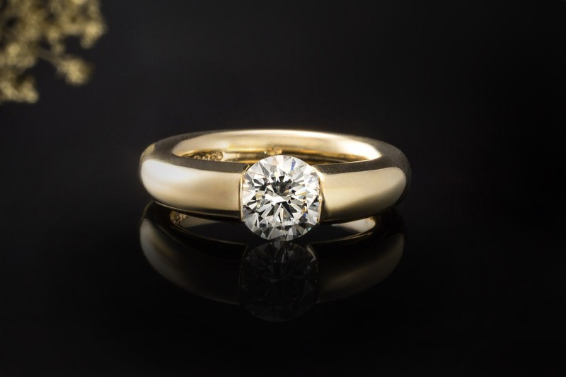 Niessing Spannring Solitär Ring mit Diamant Brillant 1,25 Carat Gelbgold 