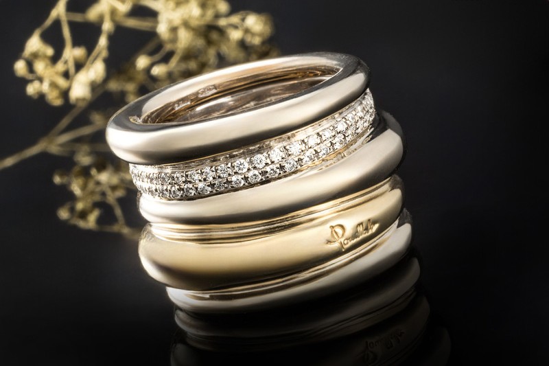 Pomellato Ring Tubolare Massiv Diamanten Gelbgold Roségold Weißgold 750 
