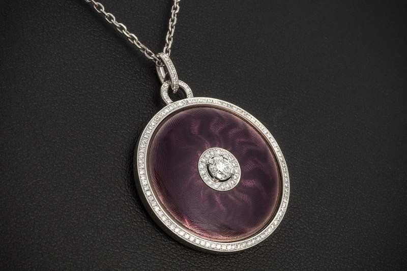 Victor Mayer Collier Kette Emaille Lila Diamanten Weißgold 750 Limitiert 