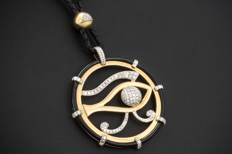Collier Kette Schutzsymbol Auge des Horus Udjat-Auge Diamanten Gold 750 