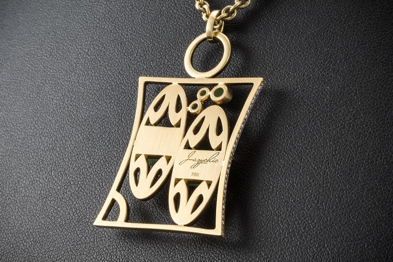 Jazychic Zwillinge Sternzeichen Anhänger Chrysopras Diamanten Gelbgold 