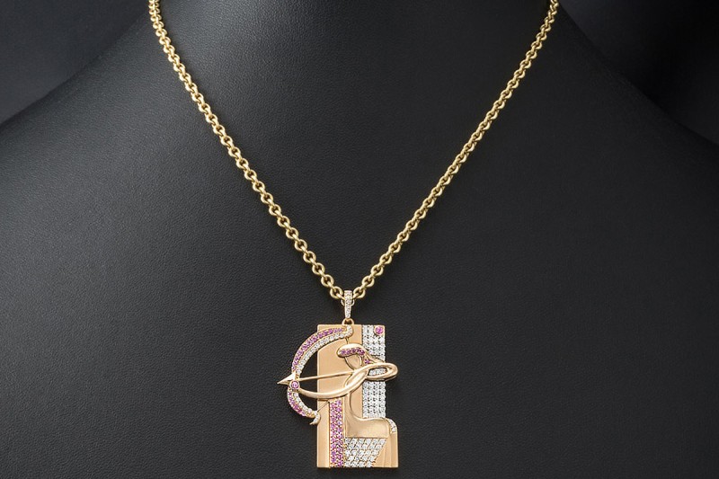 Jazychic Schütze Sternzeichen Anhänger Pink Saphir Diamanten in Roségold 