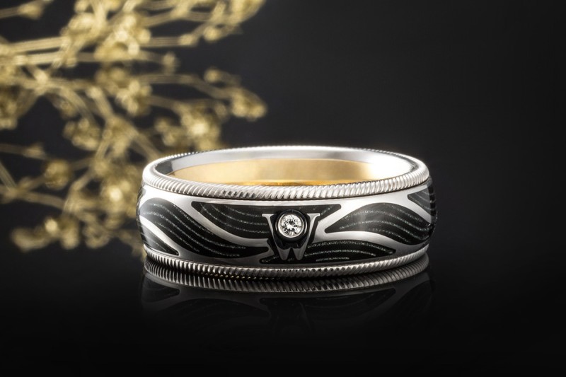 Wellendorff Ring Engelskraft Schwarz Drehring Diamant in 750er Weißgold 