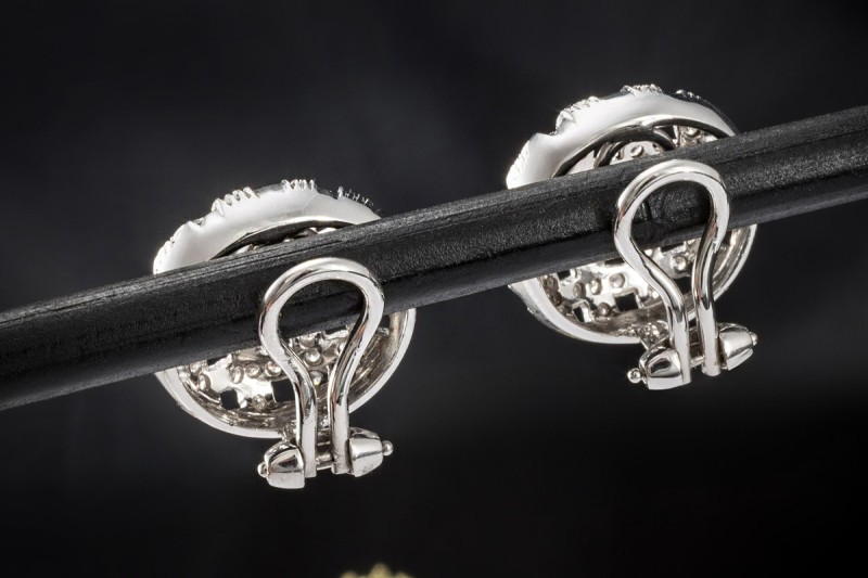Ohrclips Ohrringe mit Diamanten rund geflochten in 750er Weißgold 