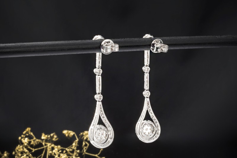Lange Tropfen Ohrringe Ohrhänger Ohrstecker Diamanten in 750er Weißgold 