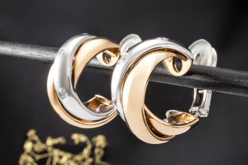 Creolen Ohrclips mit Diamanten Massiv in Roségold Weißgold Gelbgold 750 
