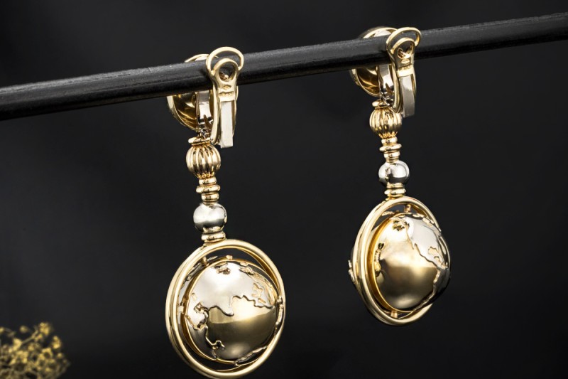 Wempe Ohrringe Weltkugel Planeten Globus beweglich in 750er Gold Bicolor 