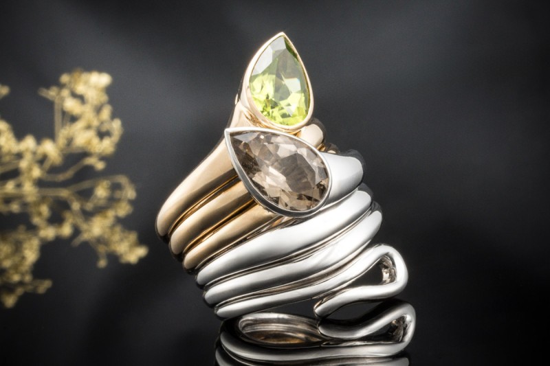 Georg Hornemann Ring Schlange Peridot Rauchquarz 750er Roségold Weißgold 