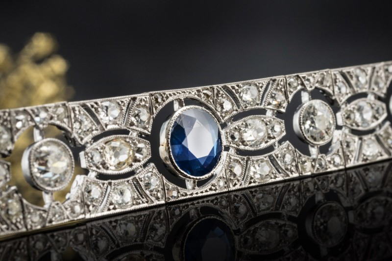 Antikes Art Déco Armband mit Saphir und Altschliff Diamanten Platin 950 