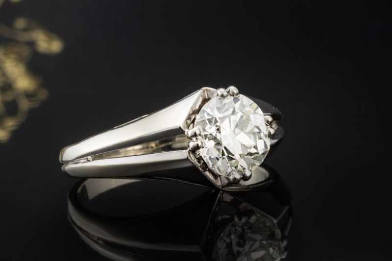 Solitär Vintage Ring 1 Altschliff Diamant 2 Ct Handarbeit 750er Weißgold 