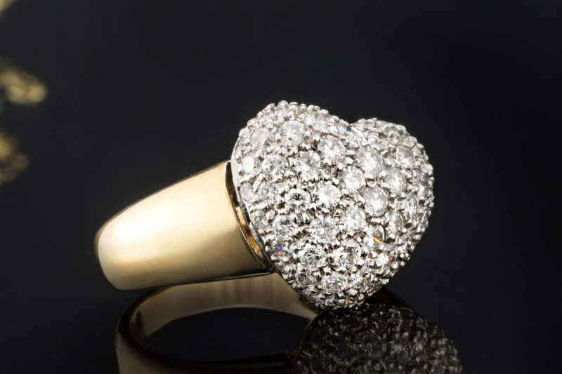 Herz Ring mit Diamanten Goldschmiedearbeit in 750er Gelbgold Weißgold 