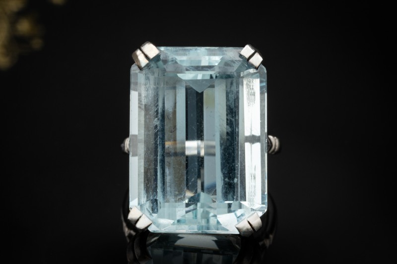 Eleganter Vintage Cocktailring Ring mit großem Aquamarin 750er Weißgold 