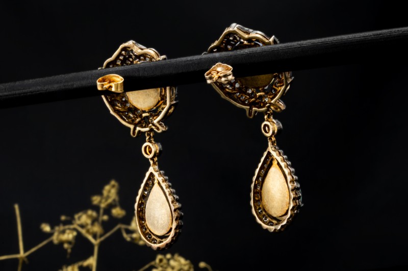 Antike Opal Ohrringe Ohrstecker Ohrhänger mit Diamanten Silber Gelbgold 