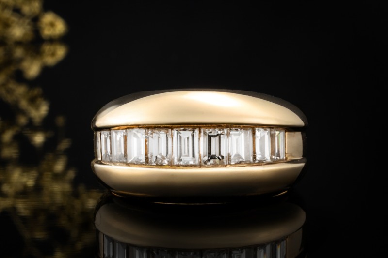 Cartier Baguette Ring Vintage mit Diamanten Halbmemoire in Gelbgold 750 