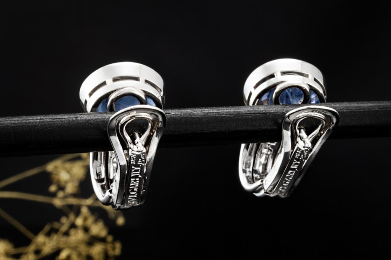 BVLGARI NY Haute Couture Ohrringe Creolen Ceylon Saphir Diamant Weißgold 