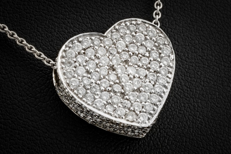 Al Coro Herz Collier Kette mit Anhänger mit Diamanten in 750er Weißgold 