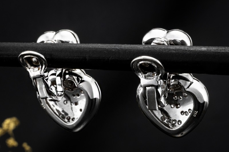 Herz Ohrringe Ohrstecker mit Clip beweglich Diamanten in 750er Weißgold 