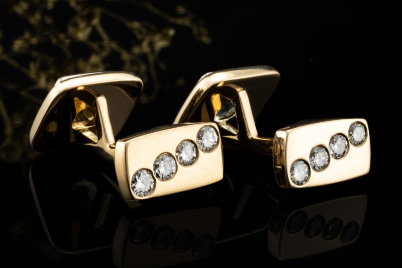 Sanders Manschettenknöpfe Aquamarin Citrin und Diamanten in Gelbgold 750 