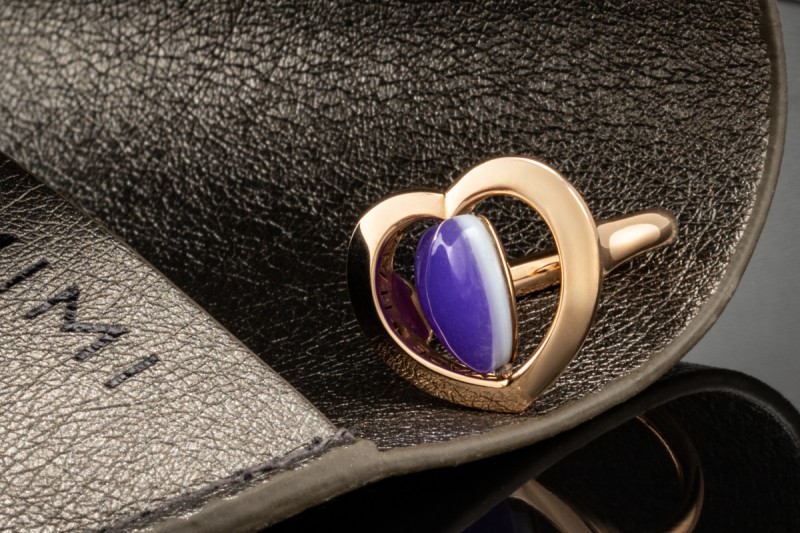 MIMÍ Milano Ring mit Lila Herz Quarzit drehbar in 750er Roségold OVP 