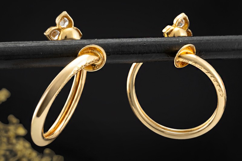 Cartier Hindu Floral Ohrringe Creolen Clips Diamanten in 750er Gelbgold 