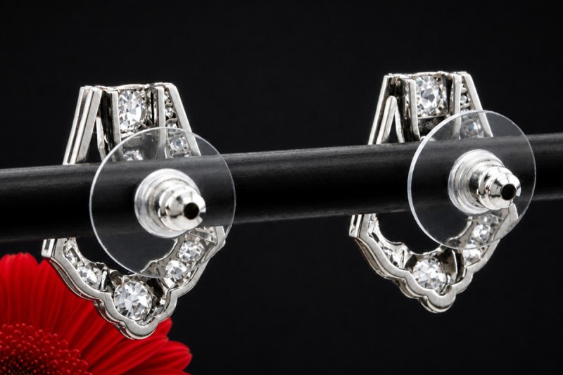 Art Déco Ohrringe Ohrstecker Altschliff Diamanten in Platin Handarbeit 