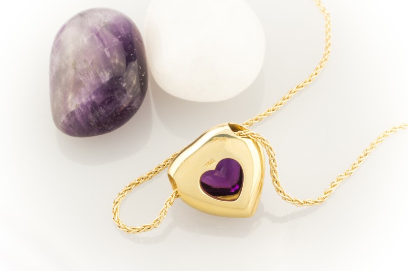 Amethyst HERZ Collier Kette Anhänger mit Brillanten 750 Gold  