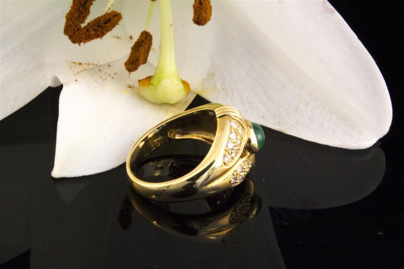 Smaragd Ring mit Diamanten Brillanten in 750er Gelbgold 