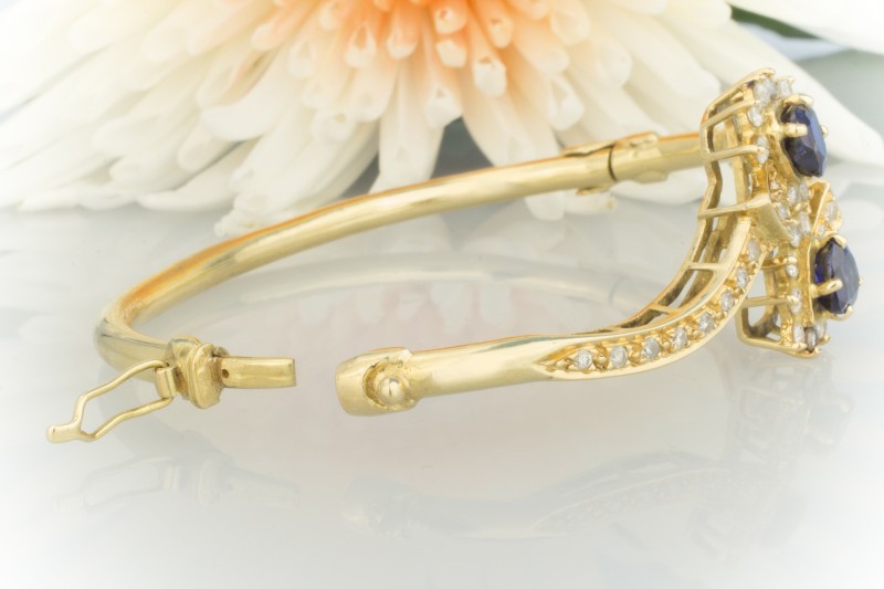 Herz Saphir Armreif Diamant Armband Goldschmiedearbeit 750 Gelbgold 