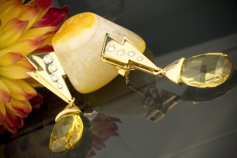 BLITZ Designer Ohrstecker Ohrringe mit Beryll & Brillanten in 750er Gelbgold 